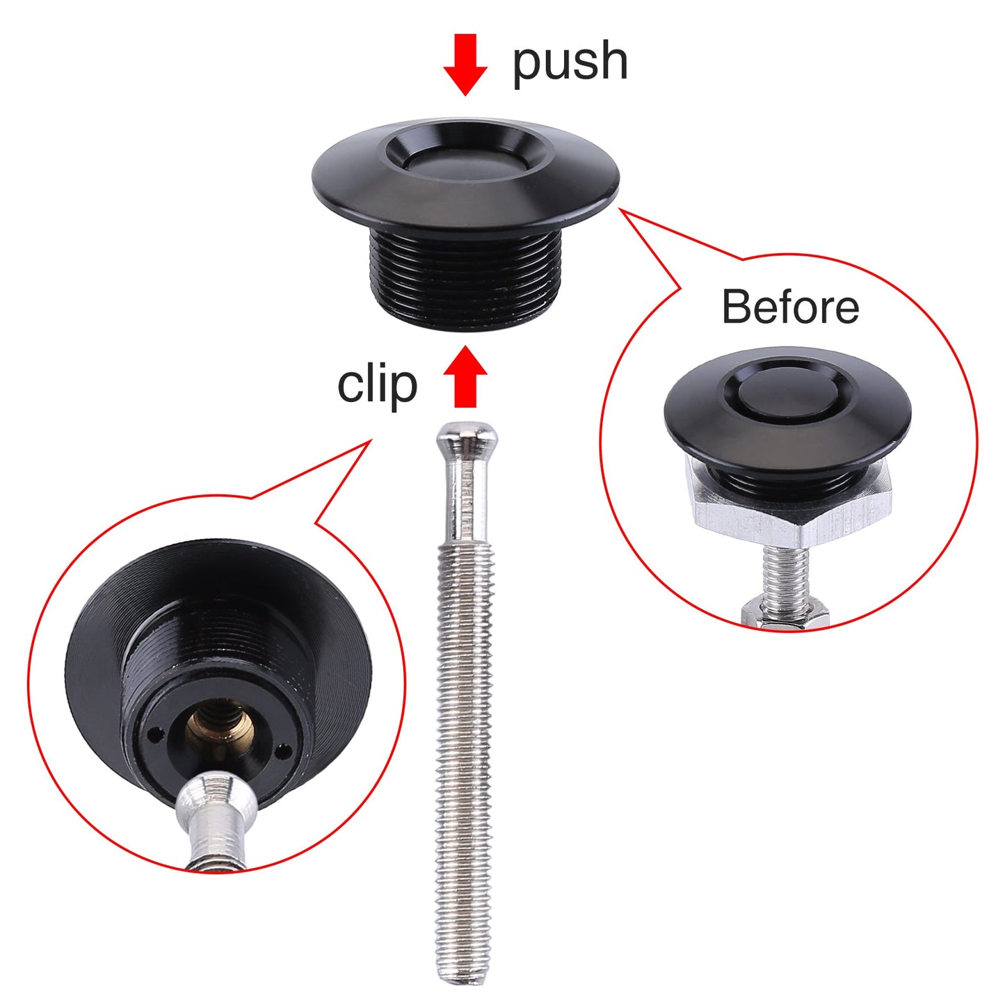 4-Pack Universal Aluminum Car Hood Pins - 1.25" Quick Release Latch, Push Button Lock for Bumper, Bonnet, License Plate