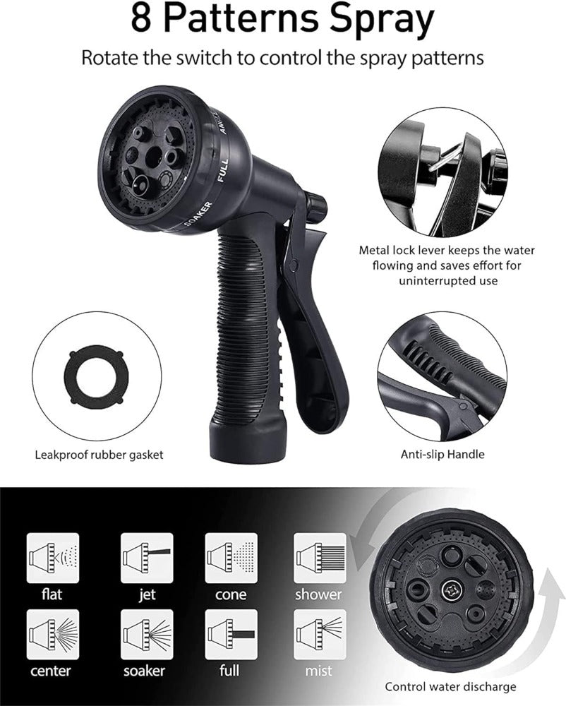 50ft Expandable GetOutero Set – Kink-Free, Flexible Hose with 8-Function Spray Nozzle for Watering & Car Wash