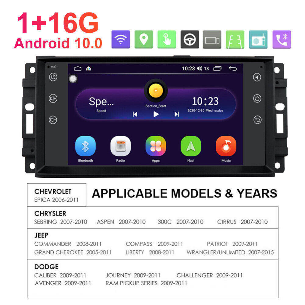 Android 13 Car Stereo for Jeep Wrangler 2007–2017 – 7" Touchscreen with Wireless CarPlay, Android Auto, GPS, Bluetooth, 2+32GB, AHD Backup Camera Also compatible with select Chrysler & Dodge models