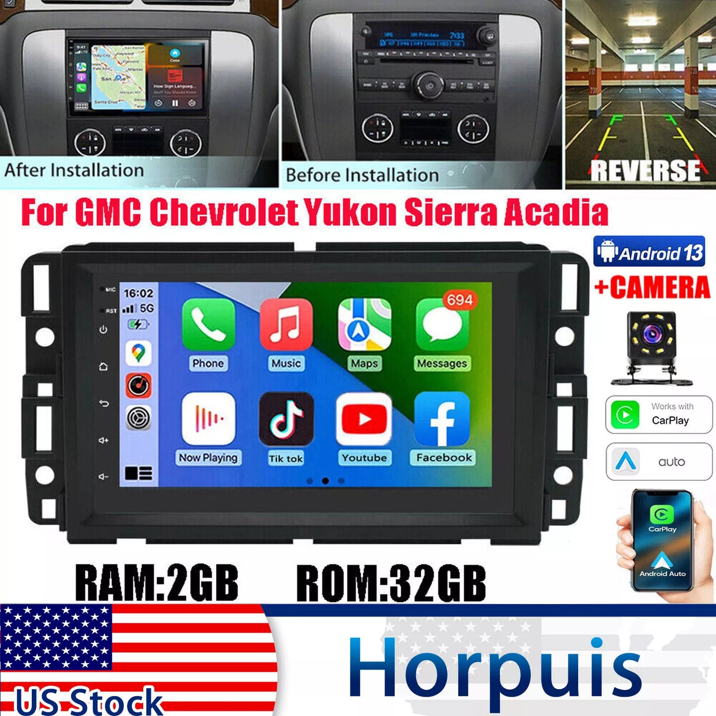 For GMC Chevrolet Chevy Yukon Sierra Acadia 7" Android 13 Car Radio GPS Carplay