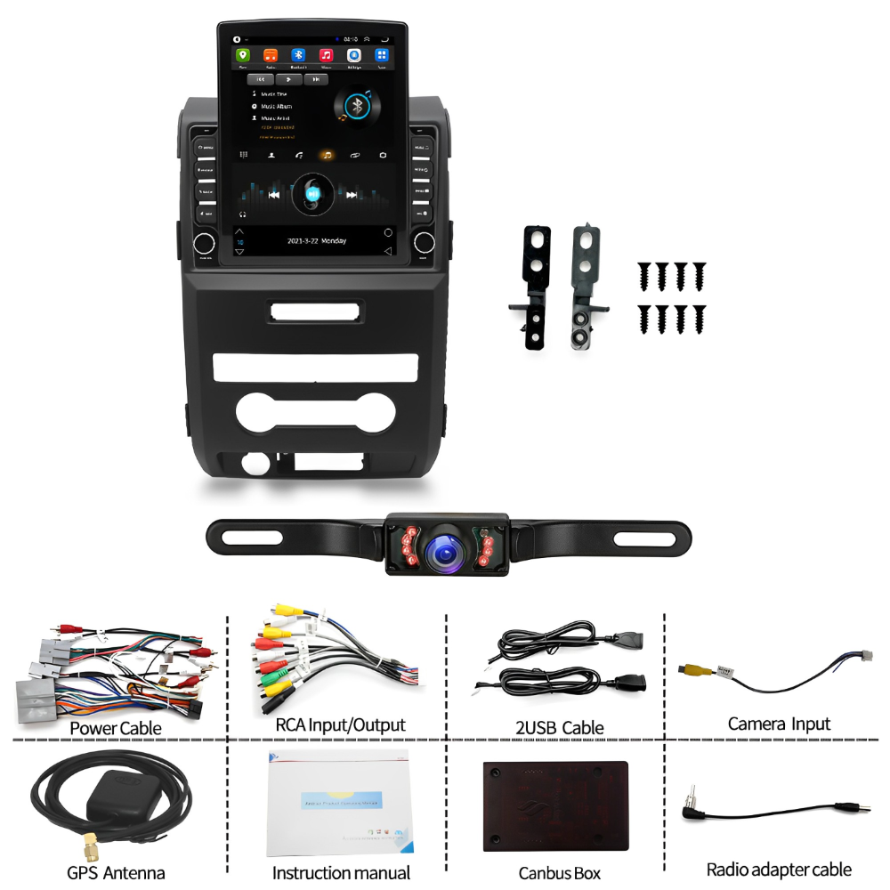 Android 13 Car Stereo for Ford F-150 2009–2014 – 9.7" Touch Screen, Wireless CarPlay & Android Auto, 2+32GB, Wide License Plate Camera