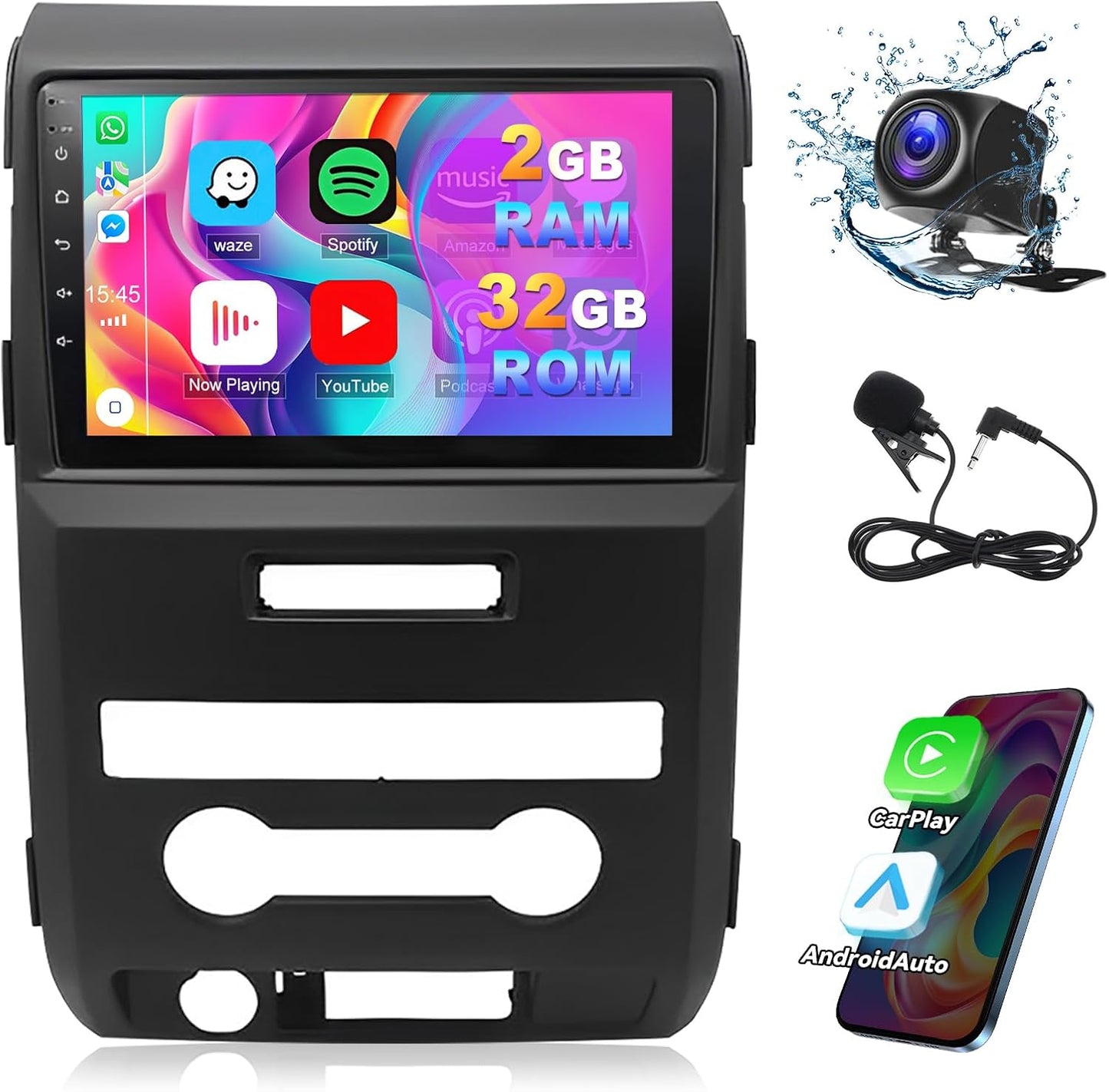 CarPlay & Android Auto Car Stereo for Ford F-150 (2009–2014) – 9" Touchscreen, Android 13, 2+32GB, AHD Backup Camera Compatible