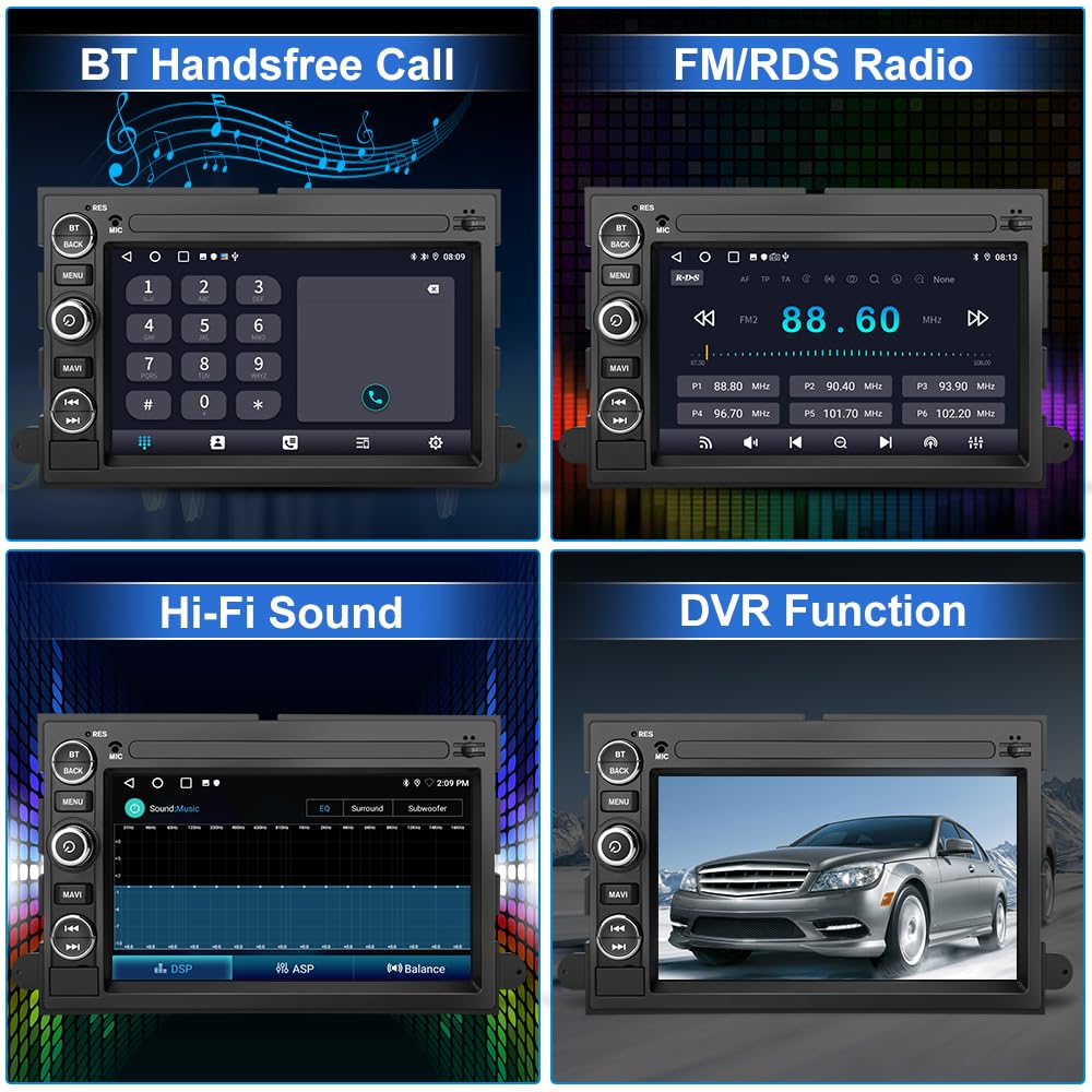 Android 13 Car Radio (2G+32G) Compatible for Ford F150 F250 F350 Fusion Edge Explorer Taurus Freestar, Car Stereo Audio with Wireless CarPlay/Android Auto SWC GPS WiFi Bluetooth FM RDS DSP