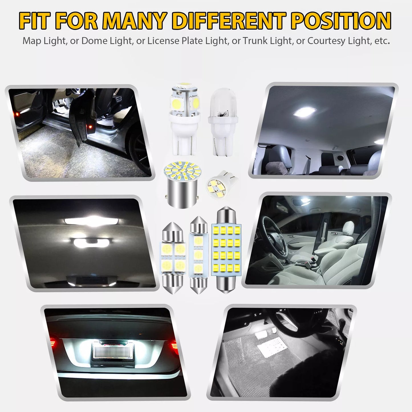 42PCS Car Interior Combo LED Map Dome Door Trunk License Plate Light Bulbs White