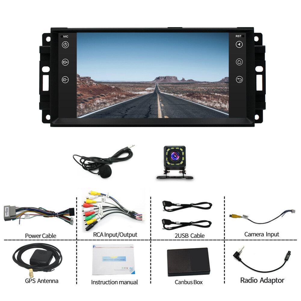 Android 13 Car Stereo for Jeep Wrangler 2007–2017 – 7" Touchscreen with Wireless CarPlay, Android Auto, GPS, Bluetooth, 2+32GB, AHD Backup Camera Also compatible with select Chrysler & Dodge models