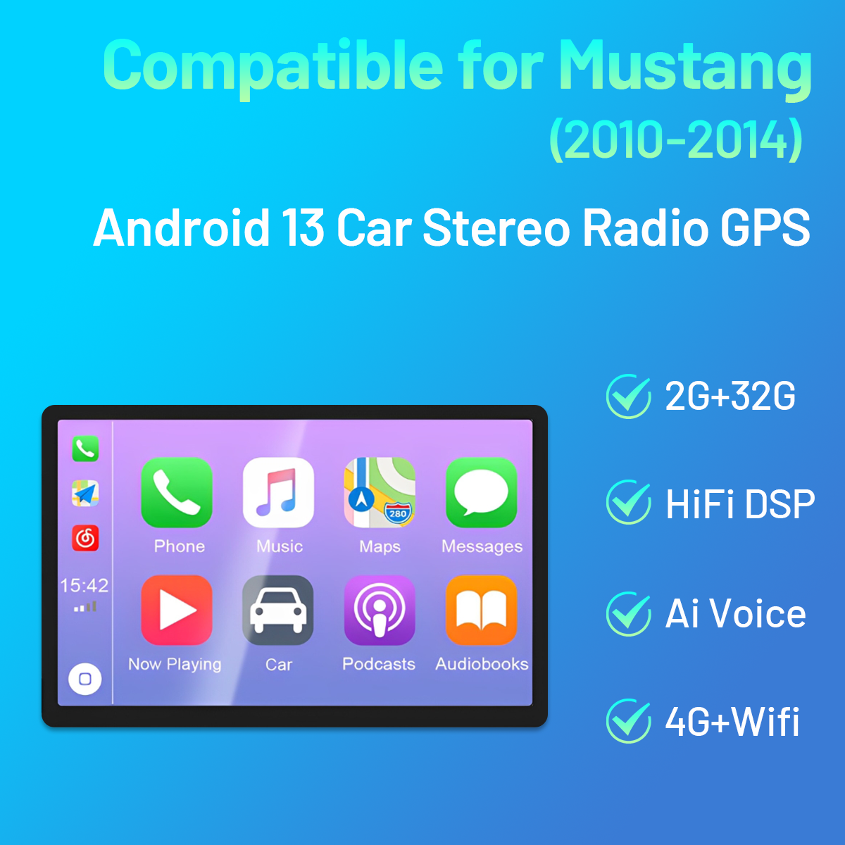 10Inch Car Stereo Radio GPS Navigation 2+32G Compatible for Mustang 2010-2014 Android 13