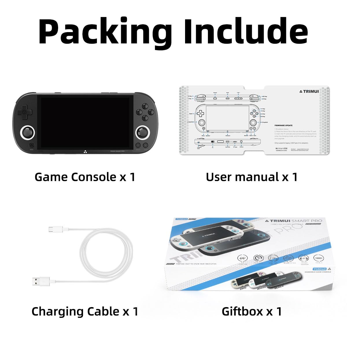 𝗧𝗿𝗶𝗺𝘂𝗶 Smart Pro Retro Game Console 4.96-Inches 720x1280 IPS Screen Built-in 256G TF Card Video Gaming Consoles 5000mAh Lithium Battery Supports Multiple Simulators Casual Game Console