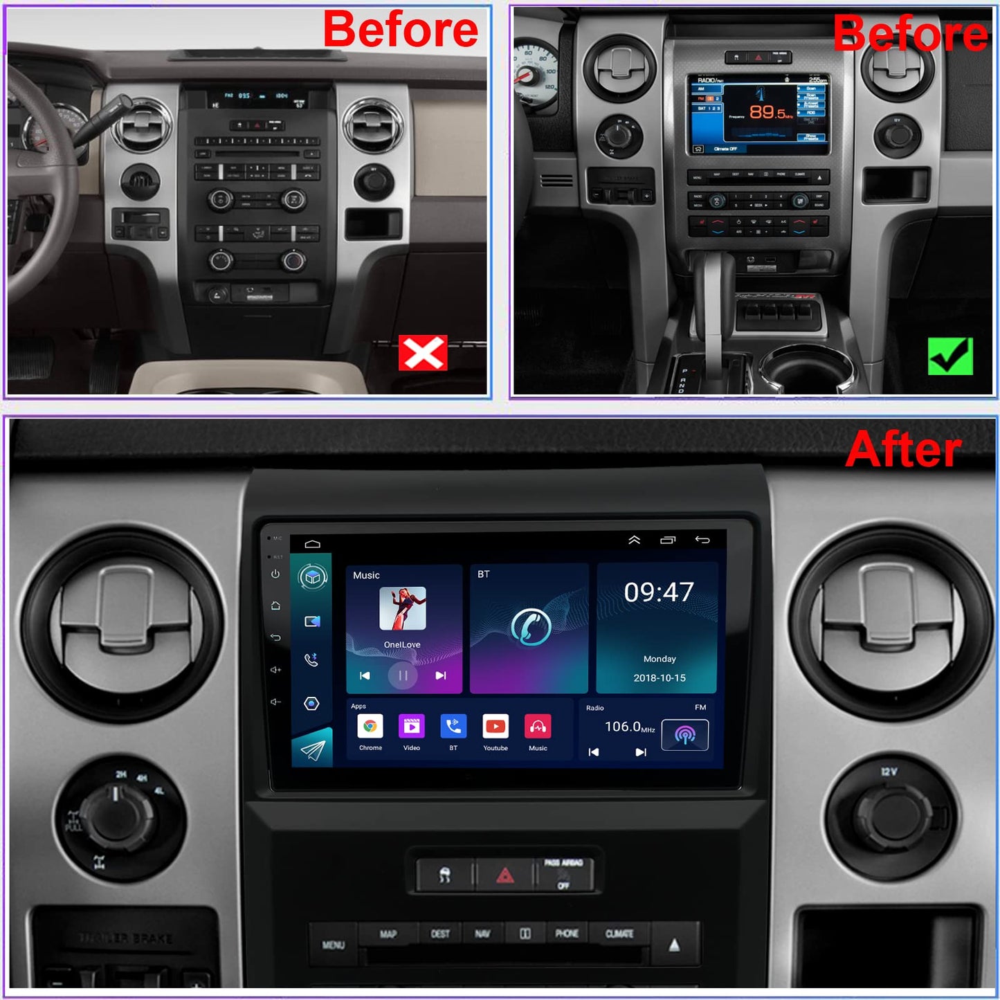 9" Android 13 Car Stereo with CarPlay & GPS for 2009-2014 Ford F-150 – 2+32GB, Touchscreen, Wireless Android Auto, Enhanced Audio & Navigation