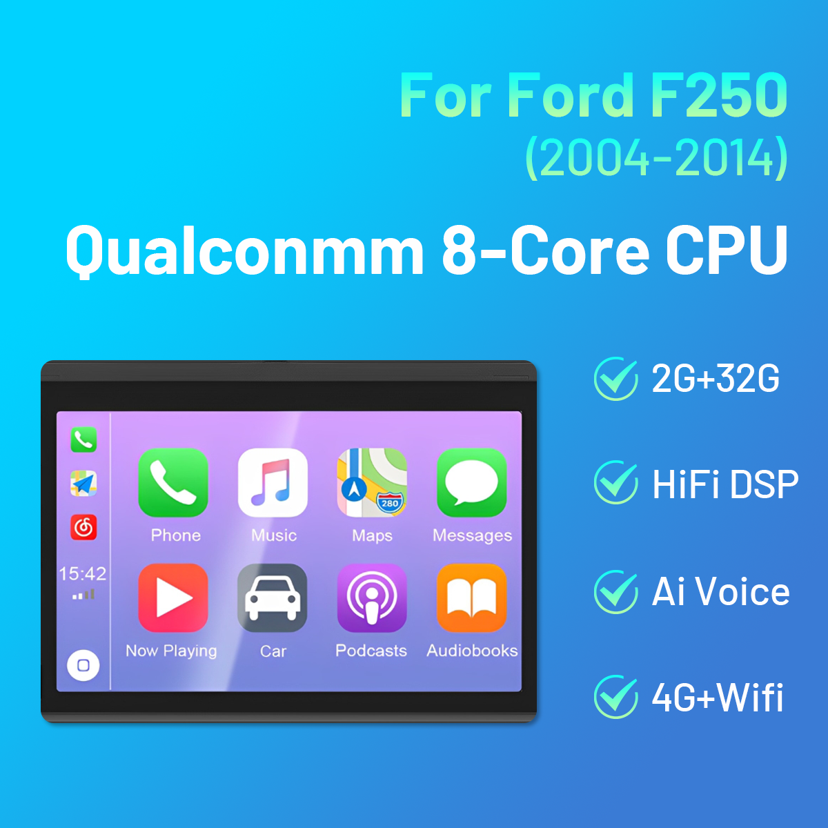 Android 13 Car Stereo for Ford F250 (2004–2014) – 7" Touchscreen, Built-in CarPlay & Android Auto, 2GB+32GB, Bluetooth, AHD Backup Camera Support