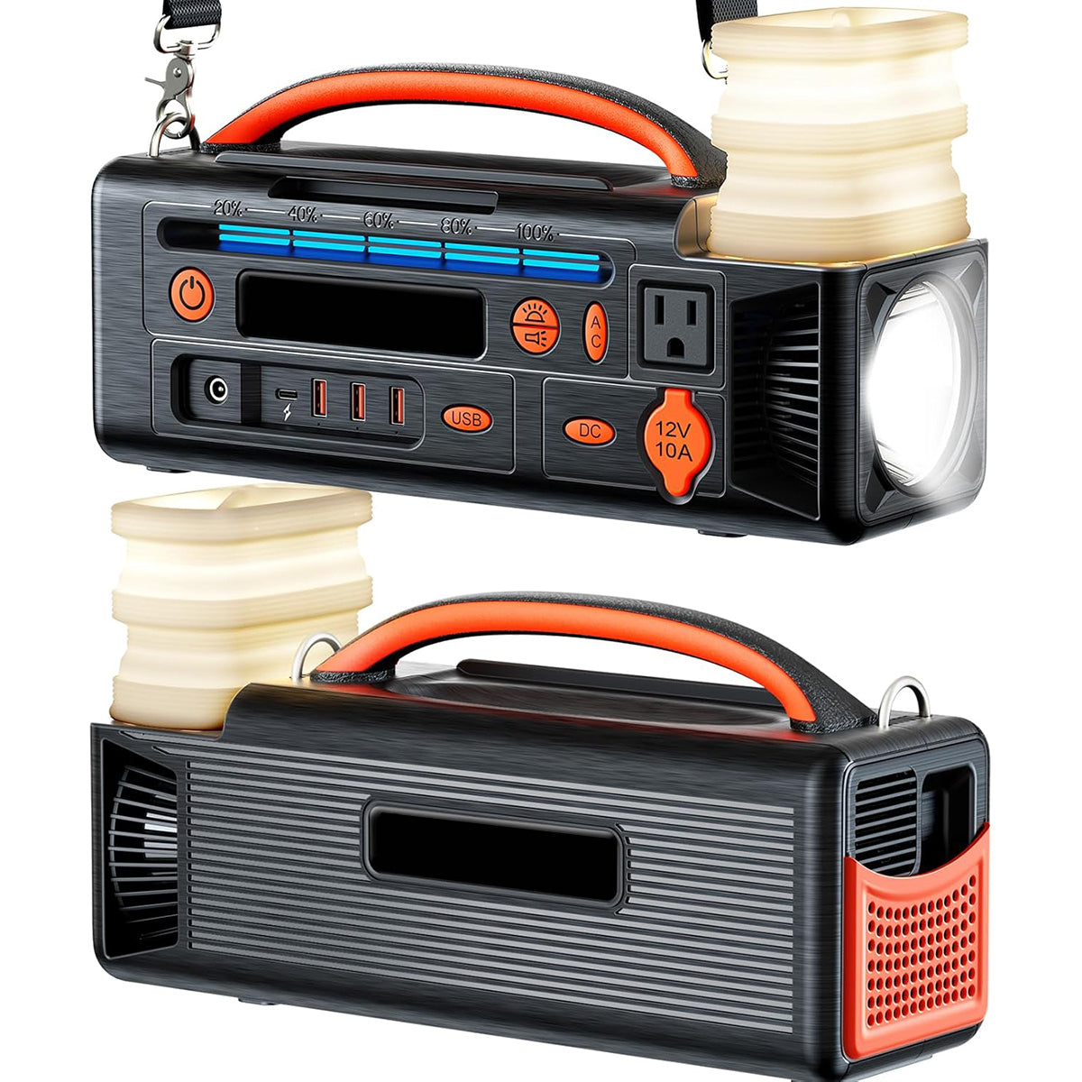 Portable Power Station 300W, 296Wh Solar Generator with 100W USB-C In/Output, Night Light & LED Flashlight, Compact Camping Battery with Strap for Outdoor CPAP Home Backup Emergency