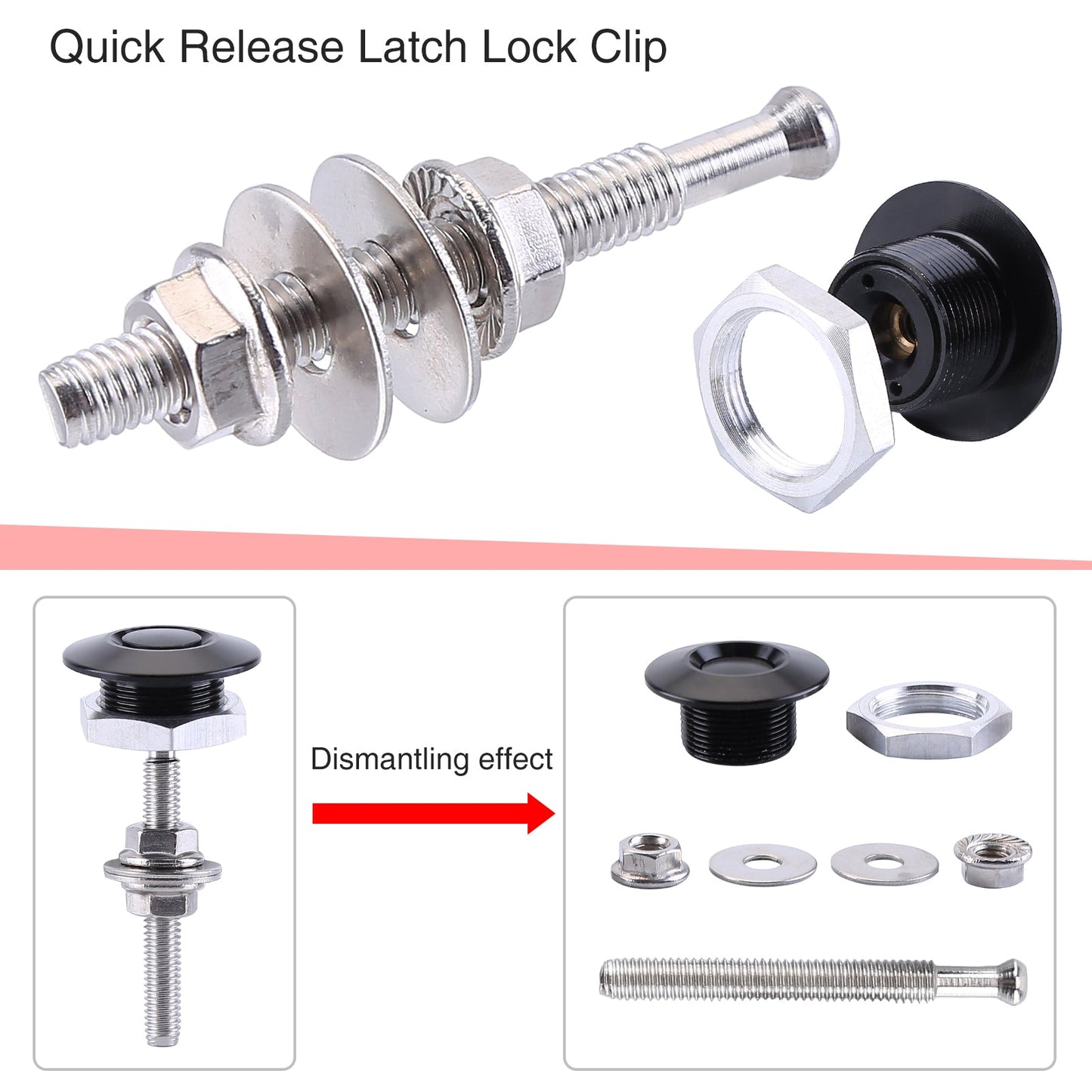 4-Pack Universal Aluminum Car Hood Pins - 1.25" Quick Release Latch, Push Button Lock for Bumper, Bonnet, License Plate