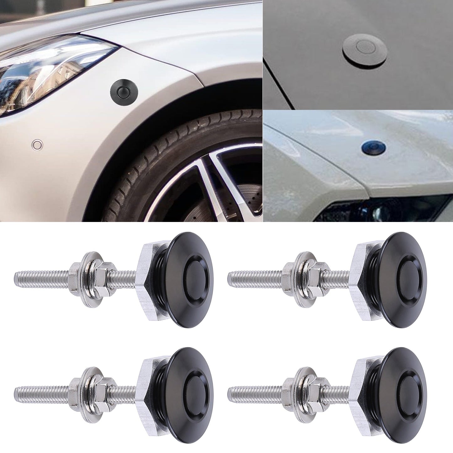 4-Pack Universal Aluminum Car Hood Pins - 1.25" Quick Release Latch, Push Button Lock for Bumper, Bonnet, License Plate
