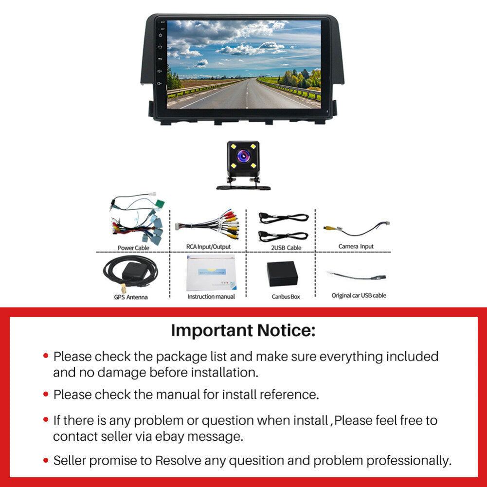 Android 13 Car Stereo for Honda Civic 2016-2020 – 9 Inch Touch Screen with CarPlay, Android Auto, 2+32G, 4-LED Backup Camera