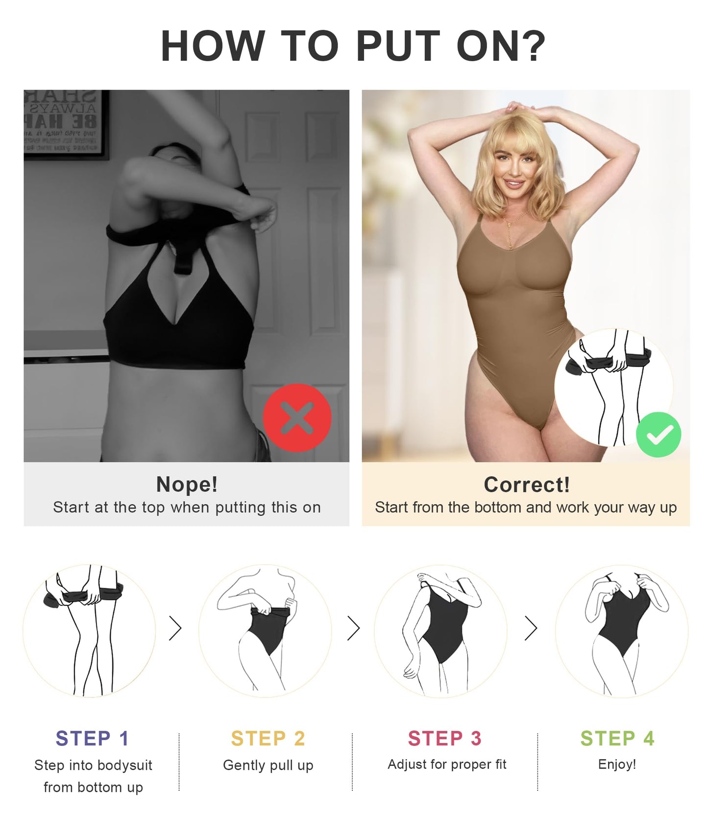 Women's Shapewear Bodysuit Tummy Control Body Shaper Seamless Sculpting Snatched Waist Body Suit