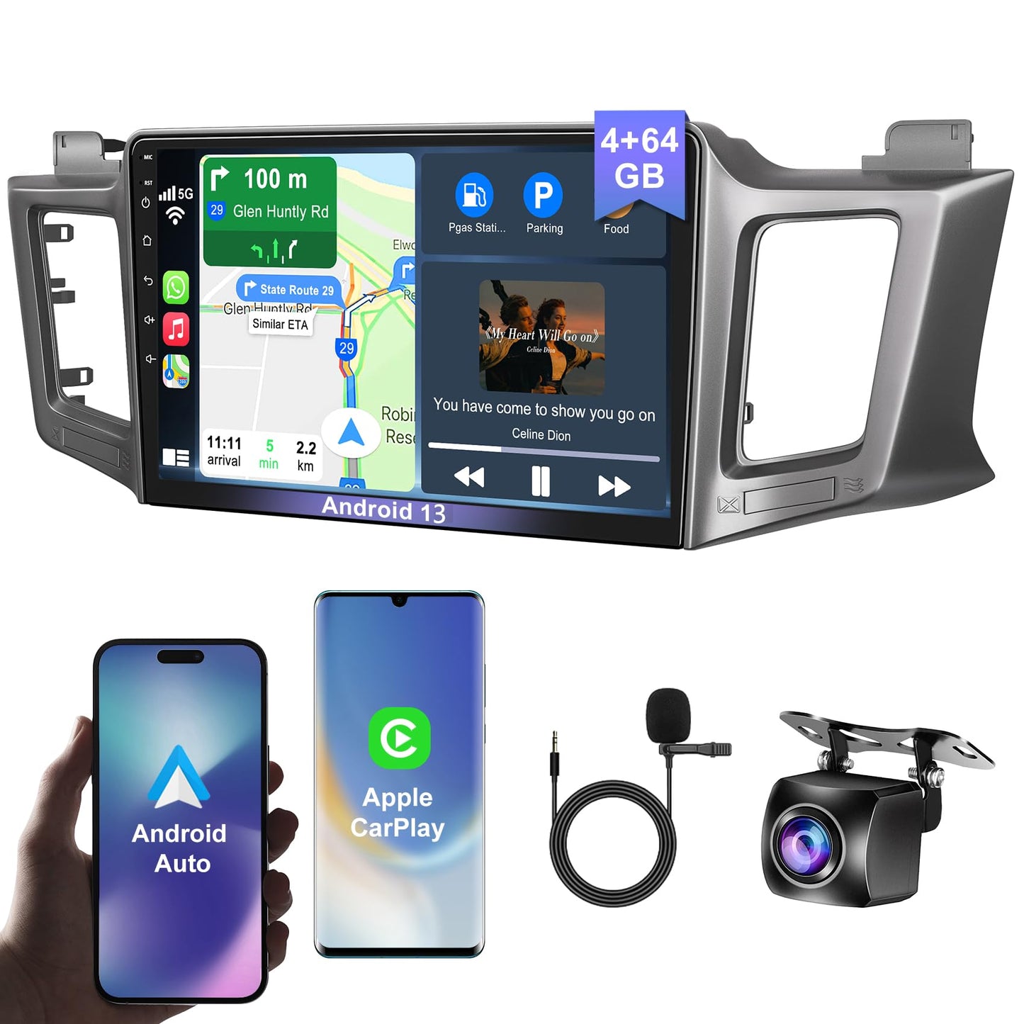 Android 13 4G+64G Car Radio Stereo for Toyota RAV4 2013-2018, Wireless Carplay&Android Auto with Support Bluetooth/Voice Control/GPS/WiFi/Back-up Camera/SWC/FM, 10.1 Inch IPS Touch Screen