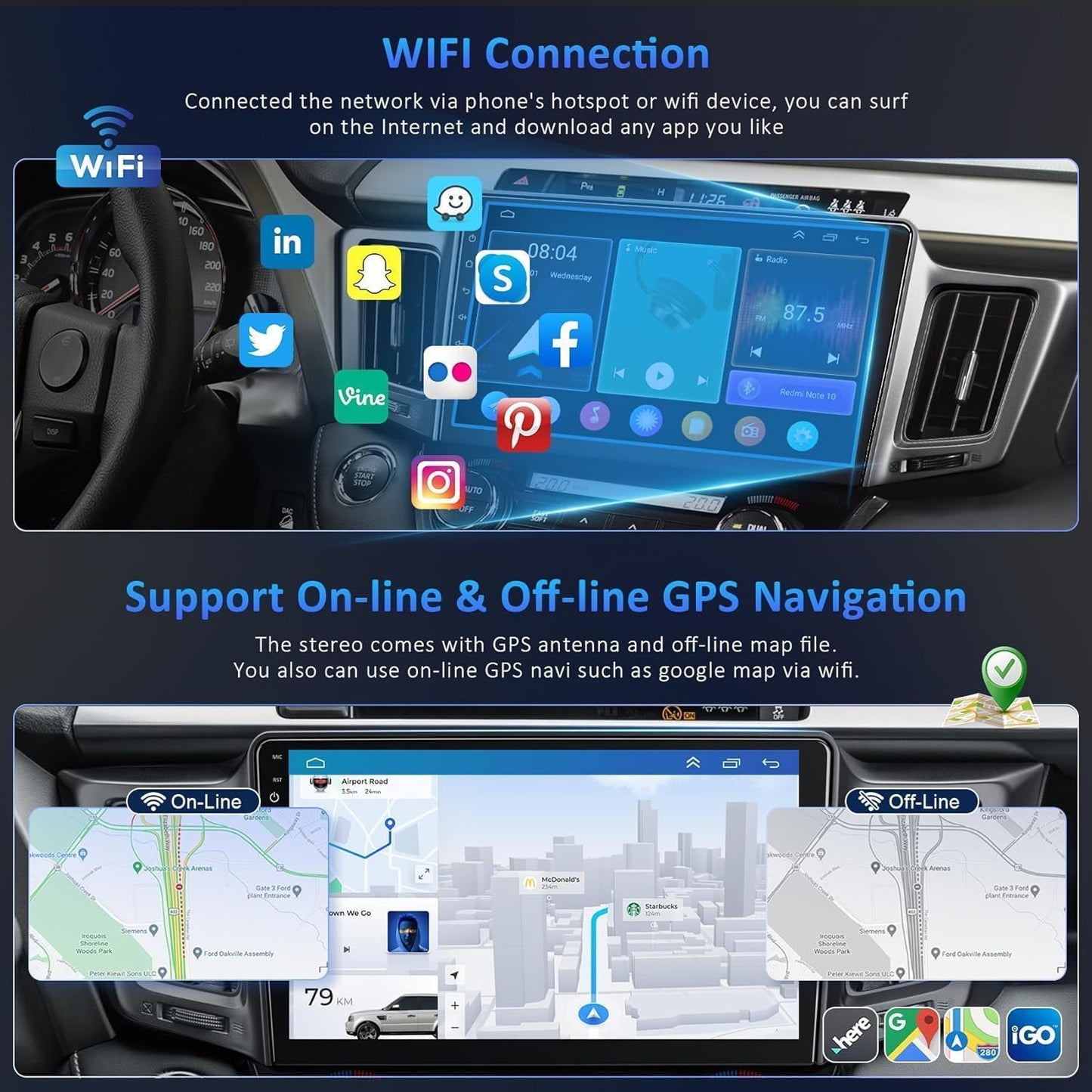 Android 13 4G+64G Car Radio Stereo for Toyota RAV4 2013-2018, Wireless Carplay&Android Auto with Support Bluetooth/Voice Control/GPS/WiFi/Back-up Camera/SWC/FM, 10.1 Inch IPS Touch Screen