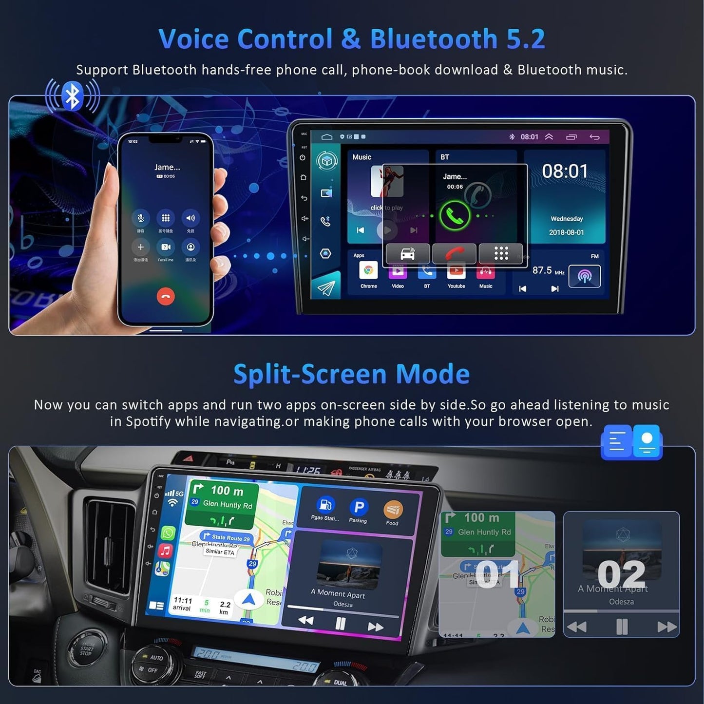 Android 13 4G+64G Car Radio Stereo for Toyota RAV4 2013-2018, Wireless Carplay&Android Auto with Support Bluetooth/Voice Control/GPS/WiFi/Back-up Camera/SWC/FM, 10.1 Inch IPS Touch Screen