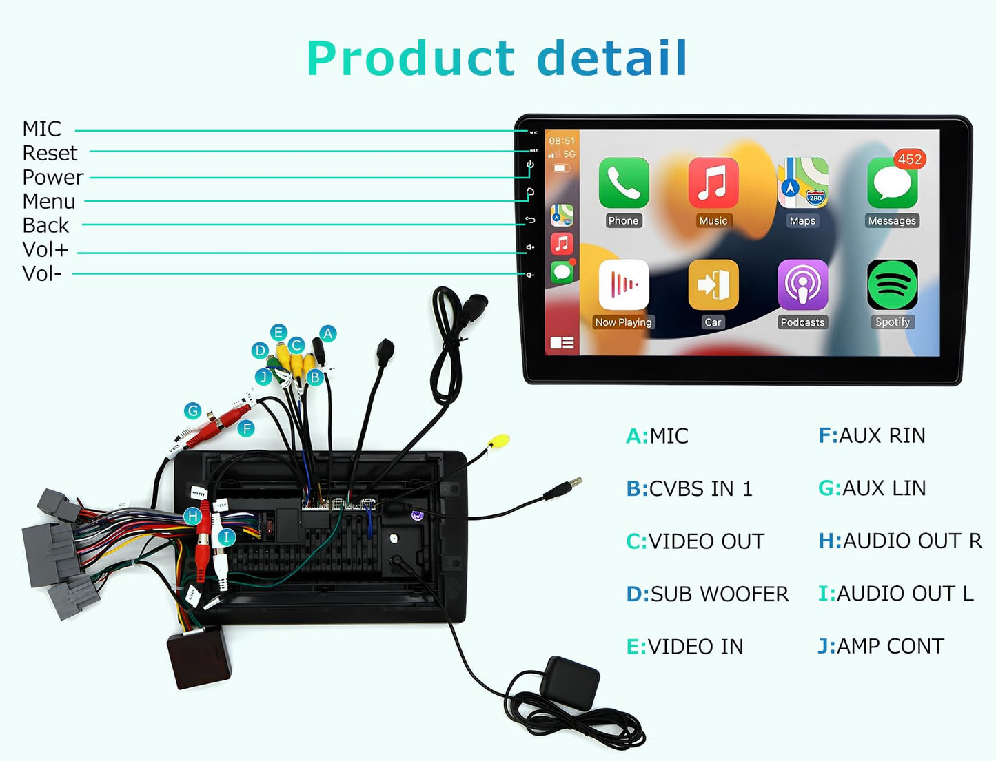 10Inch Car Stereo Radio Car-play GPS Navi Compatible for F150/F250 2004-2014 Android 13
