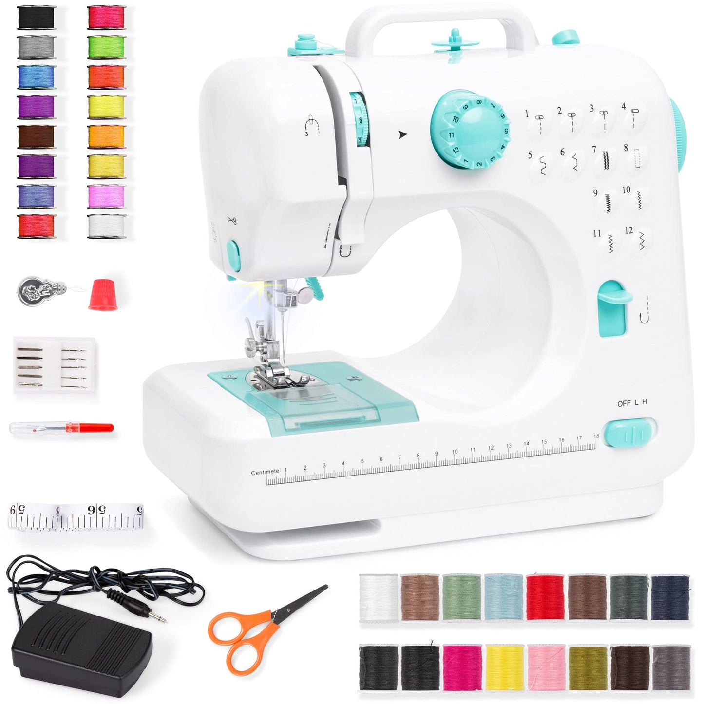 Portable Sewing Machine – Lightweight, 12 Built-in Stitches, 2-Speed with Foot Pedal, Built-in Light & Storage Drawer