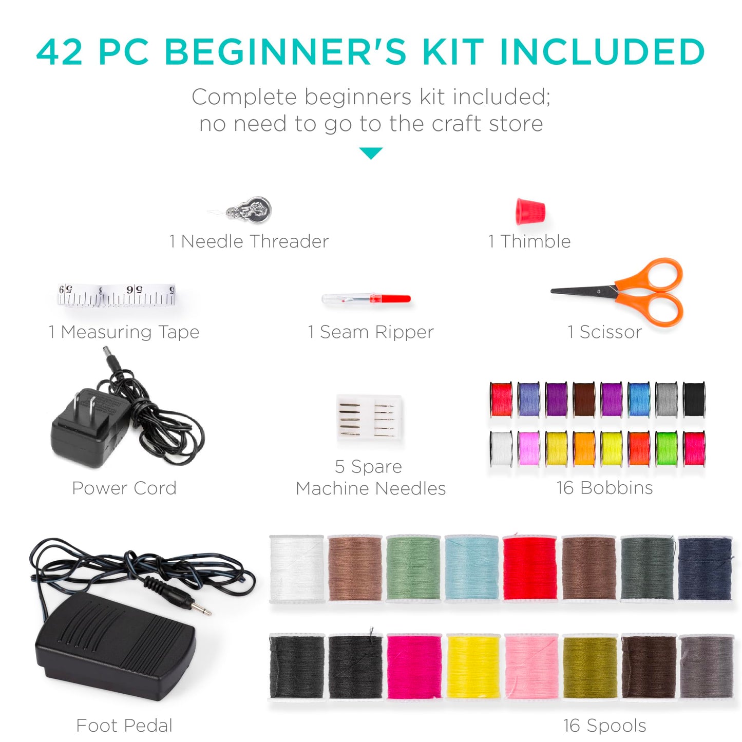 Portable Sewing Machine – Lightweight, 12 Built-in Stitches, 2-Speed with Foot Pedal, Built-in Light & Storage Drawer