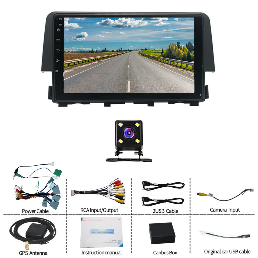 Android 13 Car Stereo for Honda Civic 2016-2020 – 9 Inch Touch Screen with CarPlay, Android Auto, 2+32G, 4-LED Backup Camera