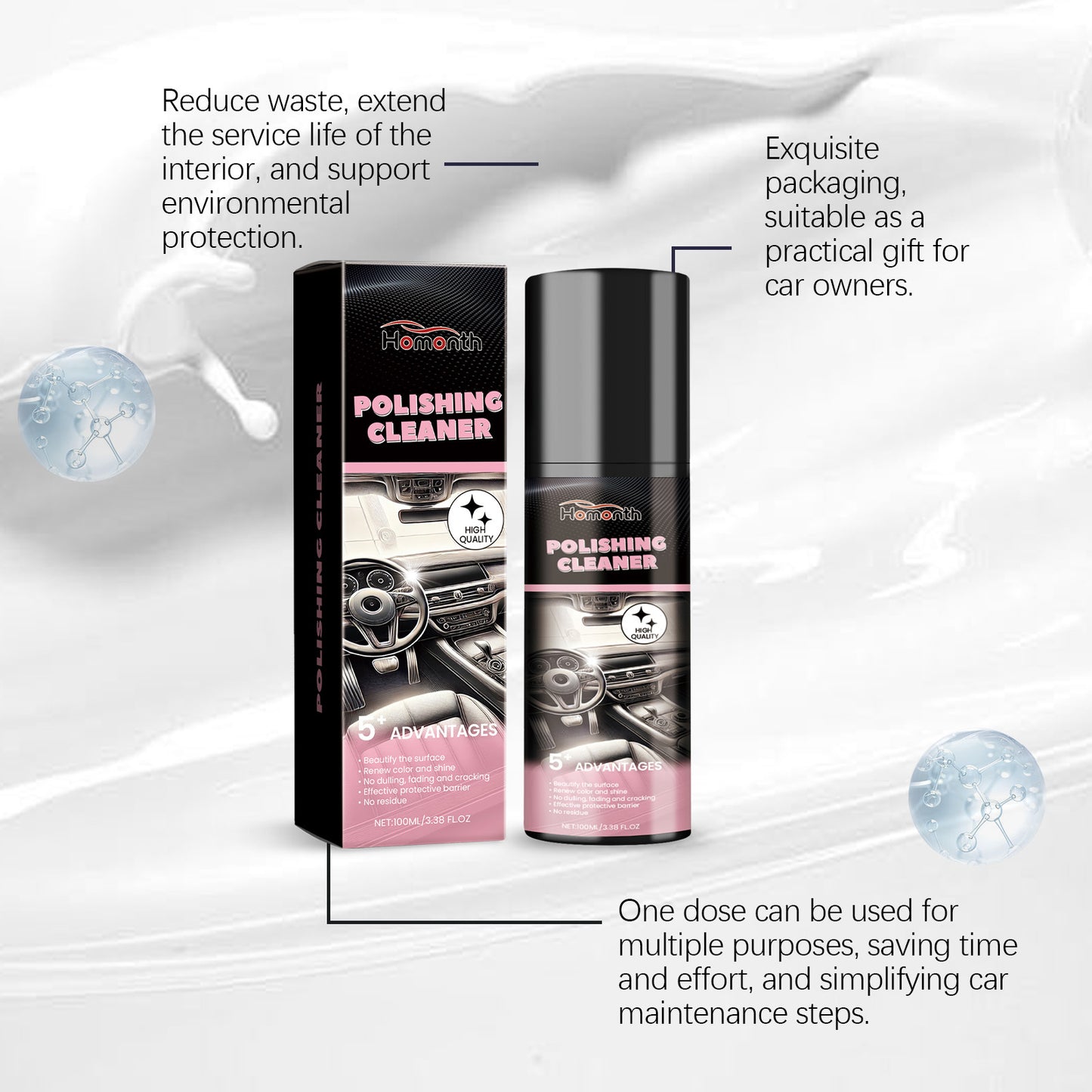 Car Interior Cleaner Interior Polish and Restorer 100ML Deep Clean Polishing Cleaner