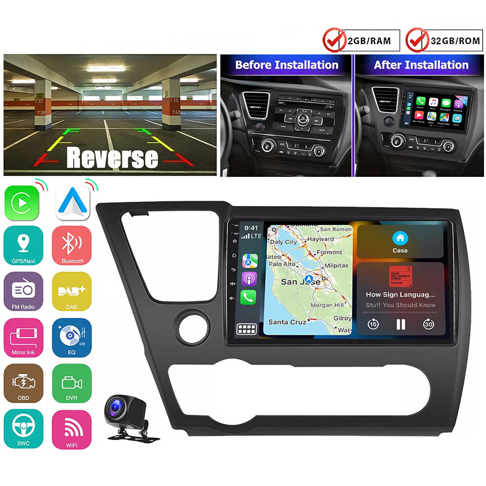 9Inch Car Stereo Radio Car-play GPS Navi Compatible for Civic 2013-2017 Android 13