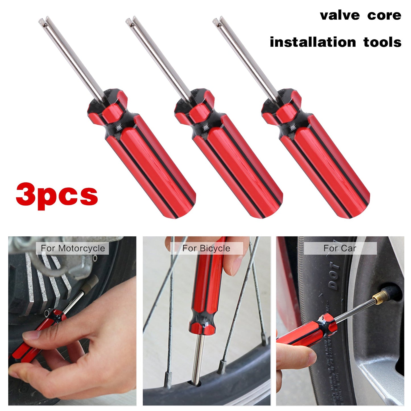 3 Pcs Tire Valve Core Remover Tools, Screwdriver Valve Stem Core Installer & Remover for Car, Truck, and Motorcycle