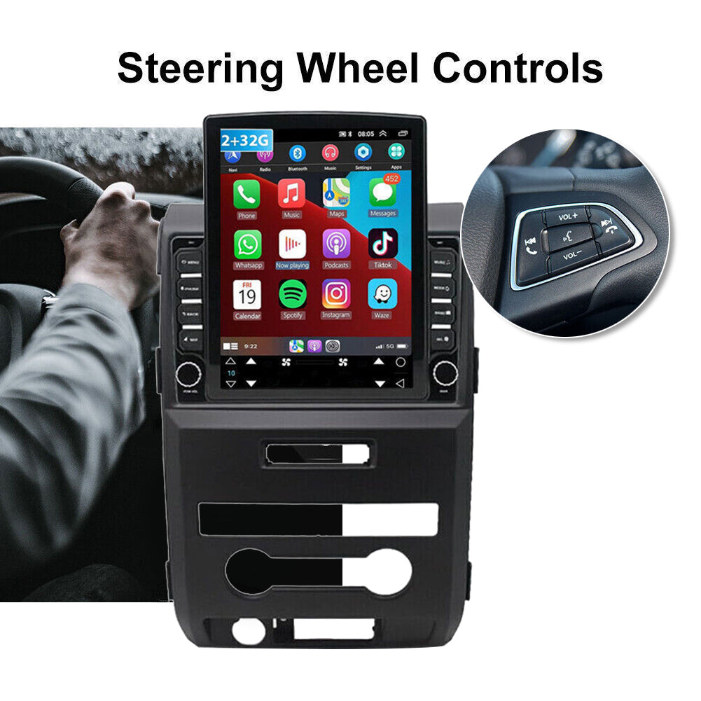 Android 13 Car Stereo for Ford F-150 2009–2014 – 9.7" Touch Screen, Wireless CarPlay & Android Auto, 2+32GB, Wide License Plate Camera