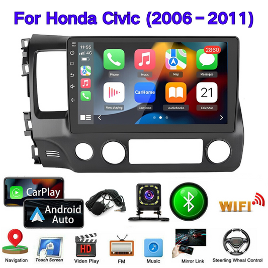 Android 13 Car Stereo for Honda Civic (2006–2011) – 10" Touchscreen, CarPlay & Android Auto, 2+32GB, 12-LED Backup Camera, Left-Hand Drive Compatible