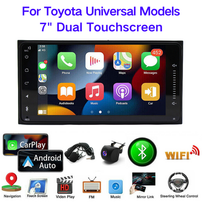 CarPlay & Android Auto Car Stereo for Toyota Universal (Fits Corolla) – 7" Dual Touchscreen, Android 13, 2+32GB, AHD Backup Camera & Microphone