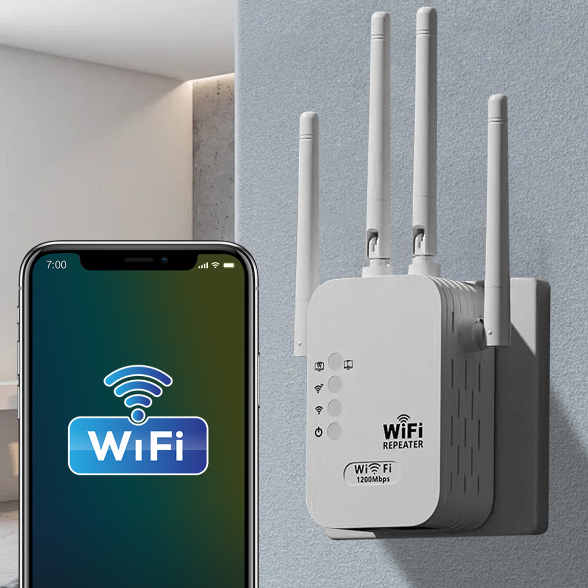 WiFi Extender, WiFi Booster 6X Stronger 1200Mbps WiFi 2.4 & 5Ghz Dual Band (9000 Sq.ft), WiFi Signal Strong Permeability 35 Devices 4 Modes 1-Tap Setting, 4 Antenna 360° Full Coverage, Support Ethernet Port US Plug
