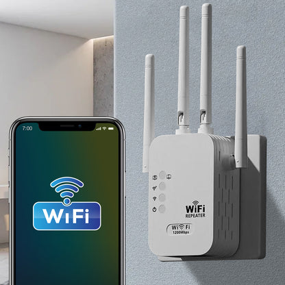 WiFi Extender, WiFi Booster 6X Stronger 1200Mbps WiFi 2.4 & 5Ghz Dual Band (9000 Sq.ft), WiFi Signal Strong Permeability 35 Devices 4 Modes 1-Tap Setting, 4 Antenna 360° Full Coverage, Support Ethernet Port US Plug