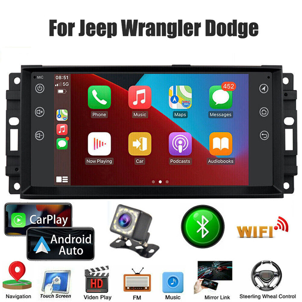 Android 13 Car Stereo for Jeep Wrangler 2007–2017 – 7" Touchscreen with Wireless CarPlay, Android Auto, GPS, Bluetooth, 2+32GB, AHD Backup Camera Also compatible with select Chrysler & Dodge models.