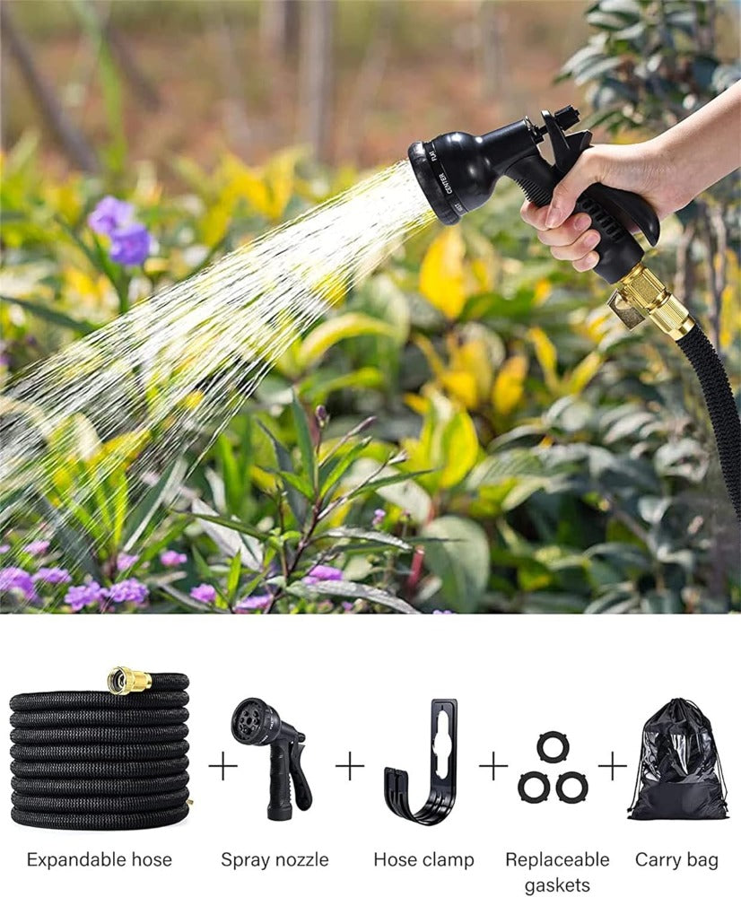 50ft Expandable GetOutero Set – Kink-Free, Flexible Hose with 8-Function Spray Nozzle for Watering & Car Wash