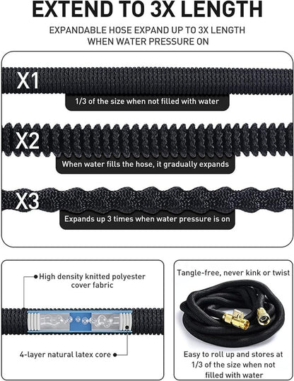 50ft Expandable GetOutero Set – Kink-Free, Flexible Hose with 8-Function Spray Nozzle for Watering & Car Wash