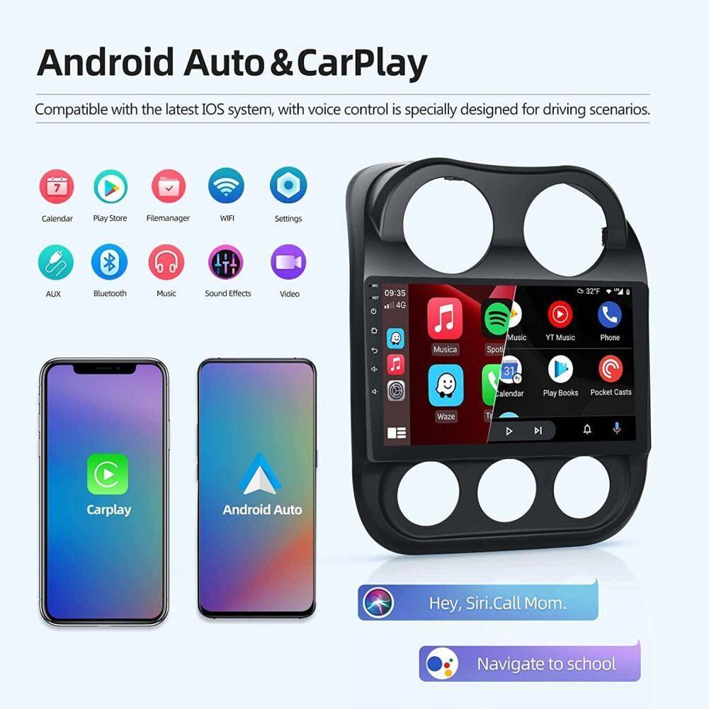 Android 13 Car Stereo for Jeep Compass (2009–2016) – 10" Touchscreen, Built-in CarPlay & Android Auto, 2GB+32GB, AHD Backup Camera, Microphone & Installation Tools Included