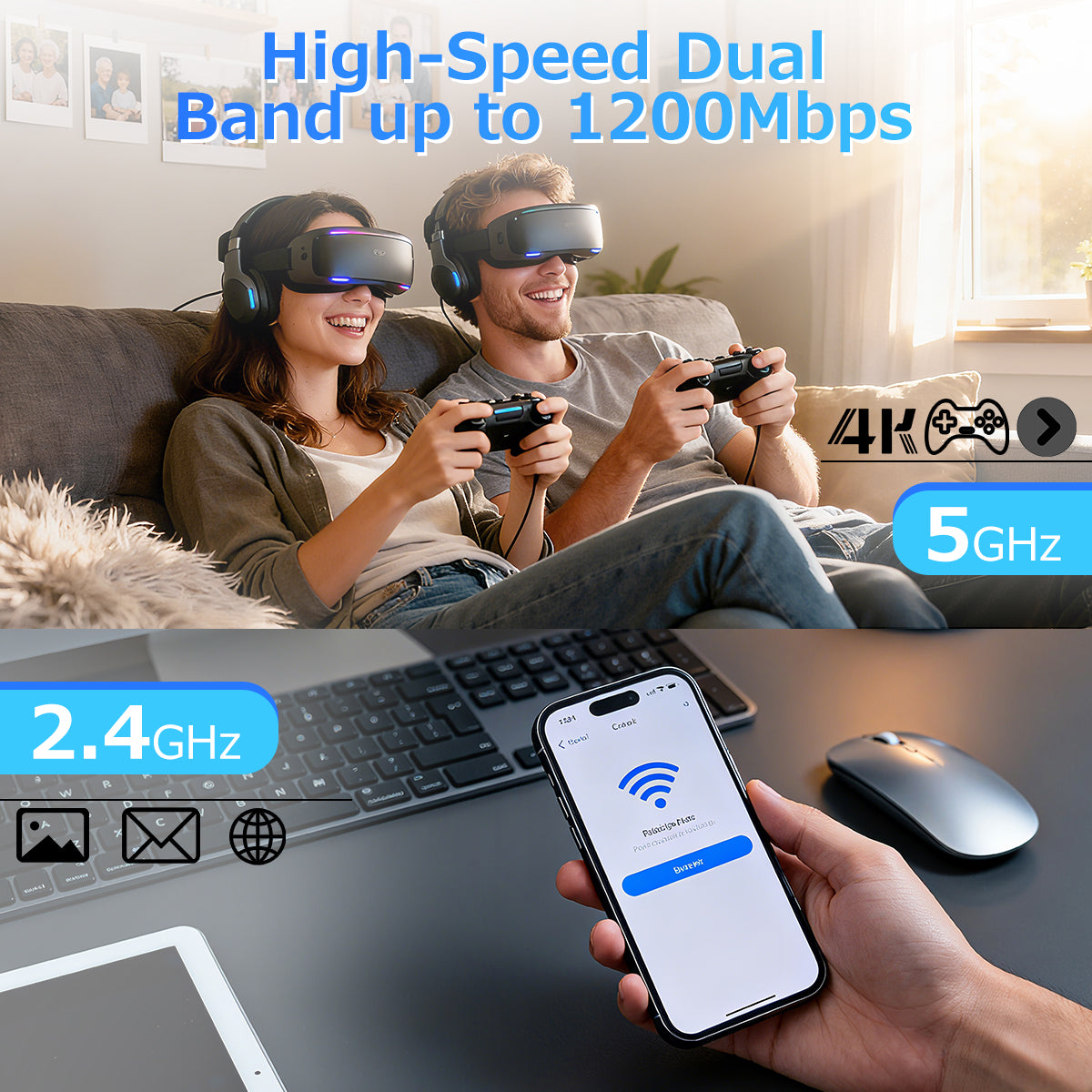 WLAN-Repeater 2025, drahtloser Netzwerkverstärker, Reichweite 121 m², 1200 Mbit/s, Dualband (2,4 GHz & 5 GHz), Ethernet-Anschluss, einfache Einrichtung, deutsche Steckdose, ideal für Gaming-Fans