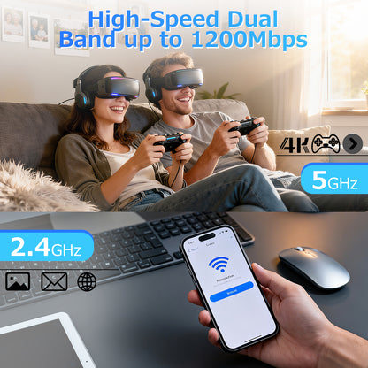 WLAN-Repeater 2025, drahtloser Netzwerkverstärker, Reichweite 121 m², 1200 Mbit/s, Dualband (2,4 GHz & 5 GHz), Ethernet-Anschluss, einfache Einrichtung, deutsche Steckdose, ideal für Gaming-Fans