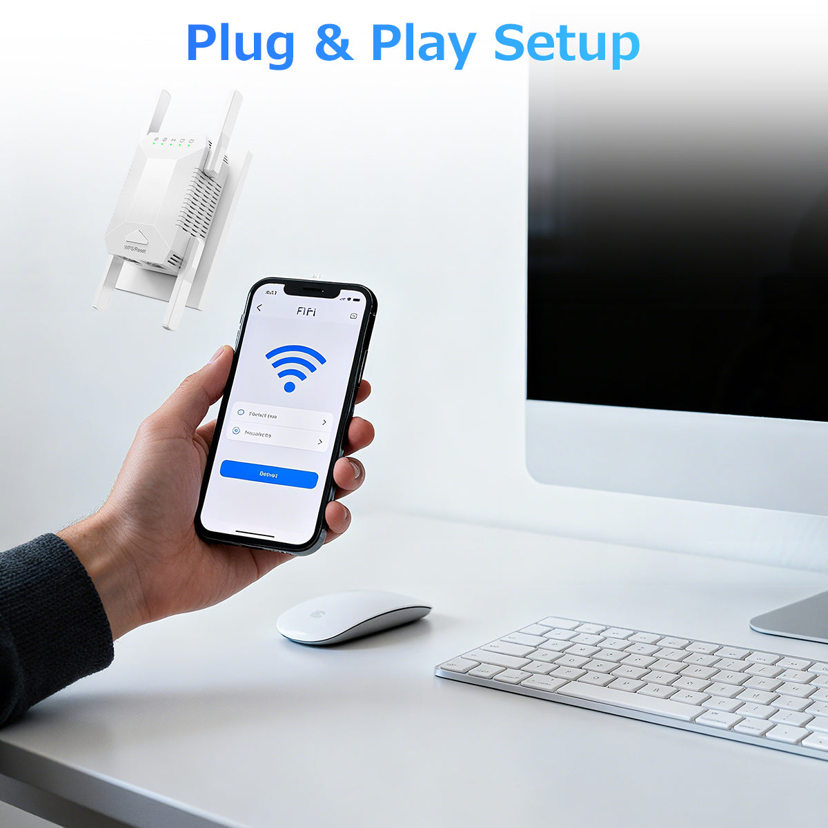 Kompakter WLAN-Signalverstärker mit 1200 Mbit/s und Ethernet-Anschluss. Unterstützt 5-GHz- und 2,4-GHz-Frequenzen für jeden Router. Verbessert Ihr WLAN-Erlebnis.