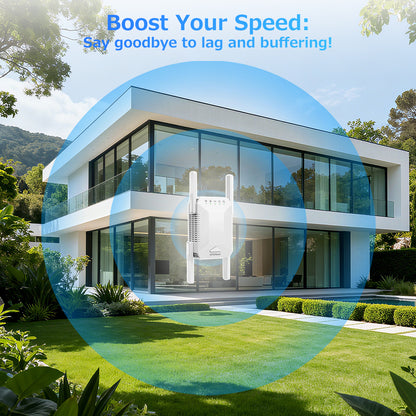 Kompakter WLAN-Signalverstärker mit 1200 Mbit/s und Ethernet-Anschluss. Unterstützt 5-GHz- und 2,4-GHz-Frequenzen für jeden Router. Verbessert Ihr WLAN-Erlebnis.