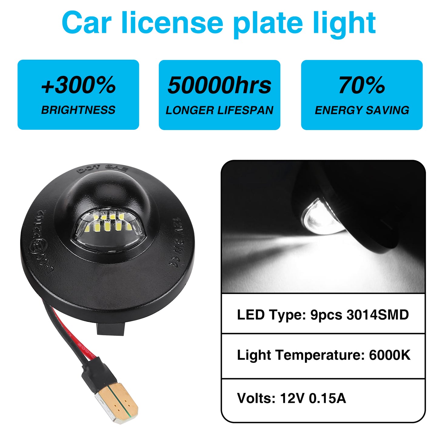 2pcs LED License Plate Light Car Modification Parts Tag Light Compatible for Ford F150/F250/F350