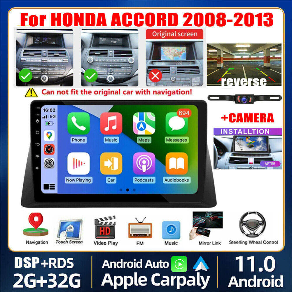 Android 13 Car Stereo for Honda Accord (2008–2013) – 10" Touchscreen, Built-in CarPlay & Android Auto, 2+32GB, Short License Plate Backup Camera