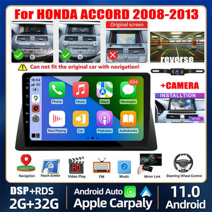 Android 13 Car Stereo for Honda Accord (2008–2013) – 10" Touchscreen, Built-in CarPlay & Android Auto, 2+32GB, Short License Plate Backup Camera