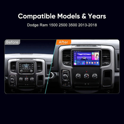 Android 13 Car Stereo for Dodge RAM (2013–2019) – 9" Touchscreen, Built-in CarPlay & Android Auto, 2GB+32GB, 12-LED Backup Camera, Black Frame (Manual A/C Version)