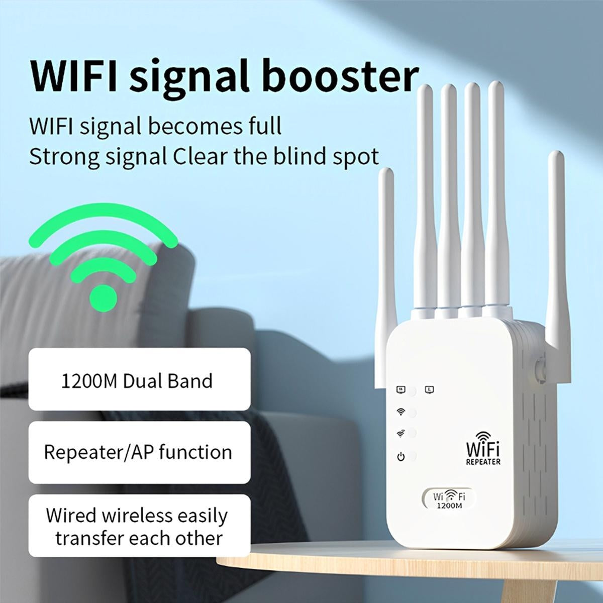 Wi-Fi 6 Extender/Repeater Dualband-WLAN-Verstärker mit 6 Antennen, 1200 Mbit/s, WLAN-Signalverstärker für Heimbüro, kompatibel mit Wi-Fi 6, Plug-and-Play-Einrichtung