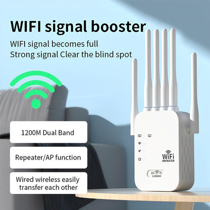 Wi-Fi 6 Extender/Repeater Dualband-WLAN-Verstärker mit 6 Antennen, 1200 Mbit/s, WLAN-Signalverstärker für Heimbüro, kompatibel mit Wi-Fi 6, Plug-and-Play-Einrichtung