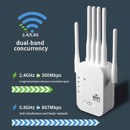 Wi-Fi 6 Extender/Repeater Dualband-WLAN-Verstärker mit 6 Antennen, 1200 Mbit/s, WLAN-Signalverstärker für Heimbüro, kompatibel mit Wi-Fi 6, Plug-and-Play-Einrichtung