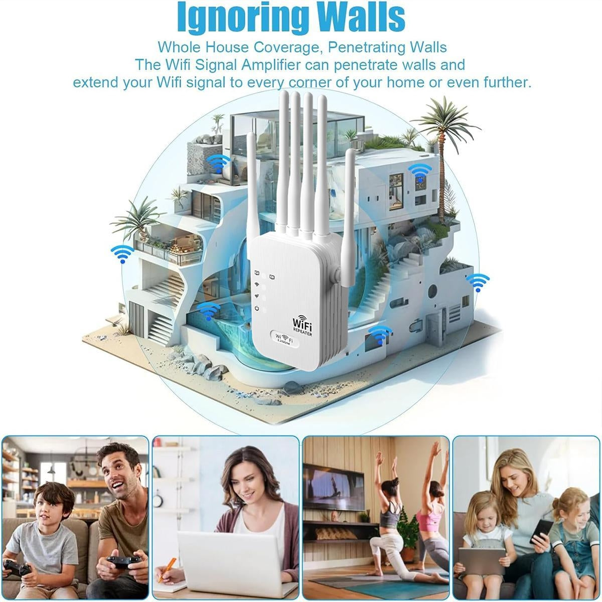 Wi-Fi 6 Extender/Repeater Dualband-WLAN-Verstärker mit 6 Antennen, 1200 Mbit/s, WLAN-Signalverstärker für Heimbüro, kompatibel mit Wi-Fi 6, Plug-and-Play-Einrichtung