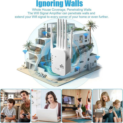 Wi-Fi 6 Extender/Repeater Dualband-WLAN-Verstärker mit 6 Antennen, 1200 Mbit/s, WLAN-Signalverstärker für Heimbüro, kompatibel mit Wi-Fi 6, Plug-and-Play-Einrichtung